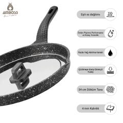 Amboss Döküm Granit Kapaklı Balık Tavası 34 cm