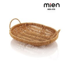 MİEN Oval Kulplu Rattan Ekmek Sepeti – 30×24×4,5 cm