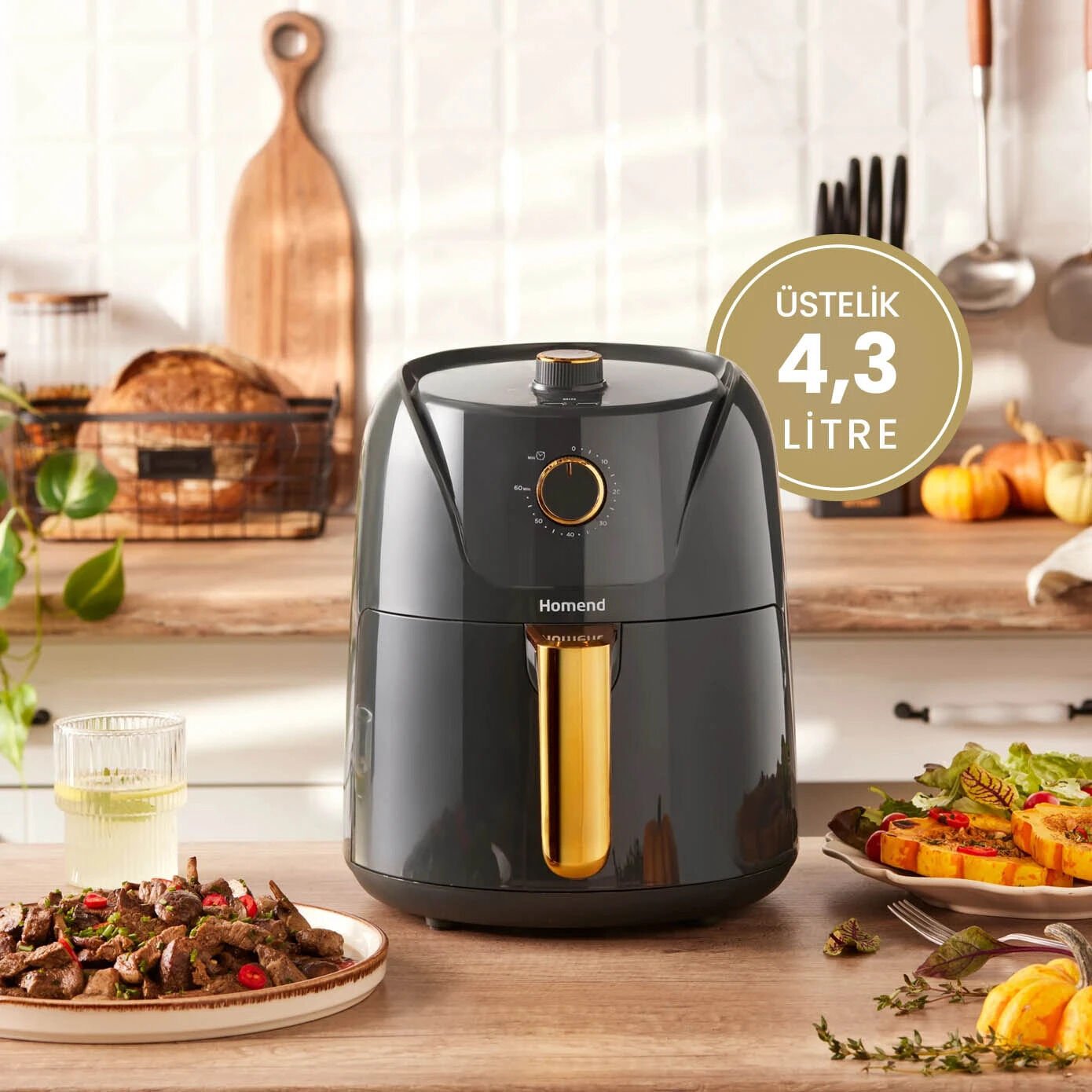 Homend Airfryday 2505H 8 Farklı Programlı, 4,3 Litre Airfryer Antrasit