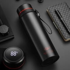 ENFA British Style Siyah Dereceli Paslanmaz Çelik Isı Göstergeli Termos 600 ml Enf-230