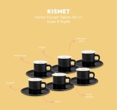 Emsan Kısmet 6 Kişilik Siyah Kahve Fincan Takımı 90 ml