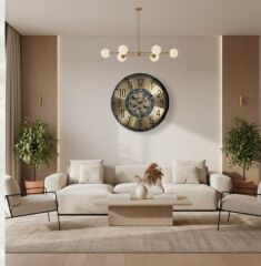 Beliza 60 cm Metal Gövdeli Akar Saniyeli Çark Mekanizmalı Duvar Saati