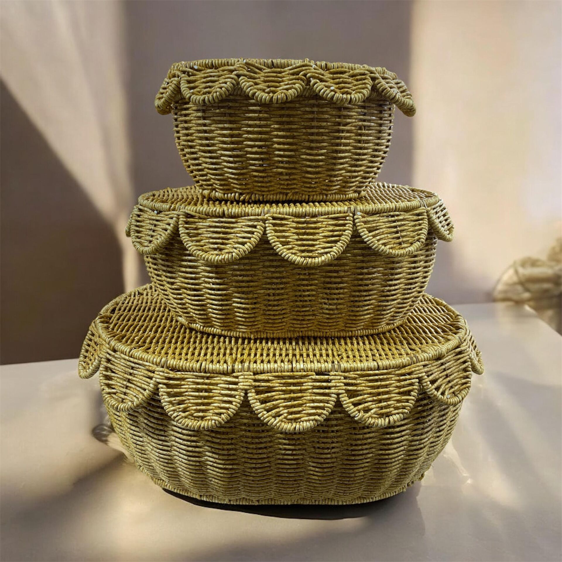 MİEN 3’lü Oval Kapaklı Rattan Sepet Seti – Doğal, Şık ve Çok Amaçlı Rattan Kutu