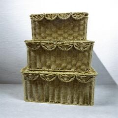 Mien 3’lü Dikdörtgen Kapaklı Rattan Sepet Seti – Doğal, Şık ve Çok Amaçlı Saklama Çözümü