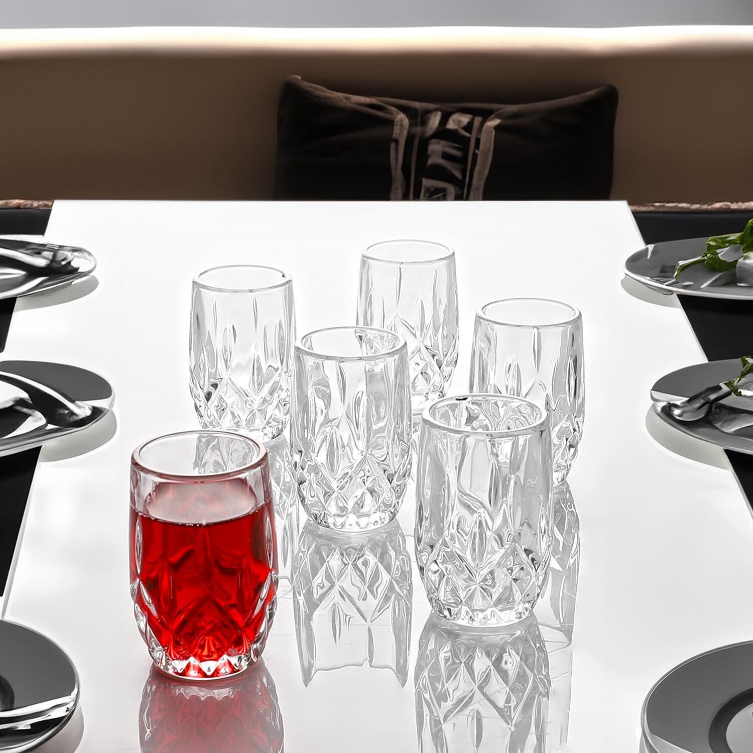 KOSOVA Kristal Desen 7 cm Kahve Yanı Bardak – Şık ve Zarif Sunumlar İçin 6’lı Set