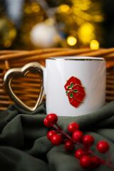 ACAR Yılbaşı Temalı 180 ml Porselen Kupa – 6 Farklı Model, Şık Altın Kalp Saplı