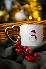 ACAR Yılbaşı Temalı 180 ml Porselen Kupa – 6 Farklı Model, Şık Altın Kalp Saplı