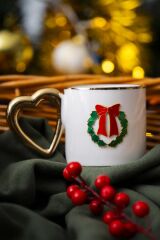 ACAR Yılbaşı Temalı 180 ml Porselen Kupa – 6 Farklı Model, Şık Altın Kalp Saplı