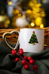 ACAR Yılbaşı Temalı 180 ml Porselen Kupa – 6 Farklı Model, Şık Altın Kalp Saplı