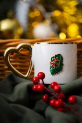 ACAR Yılbaşı Temalı 180 ml Porselen Kupa – 6 Farklı Model, Şık Altın Kalp Saplı