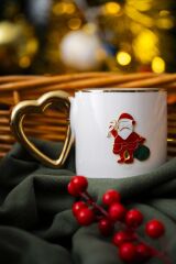 ACAR Yılbaşı Temalı 180 ml Porselen Kupa – 6 Farklı Model, Şık Altın Kalp Saplı