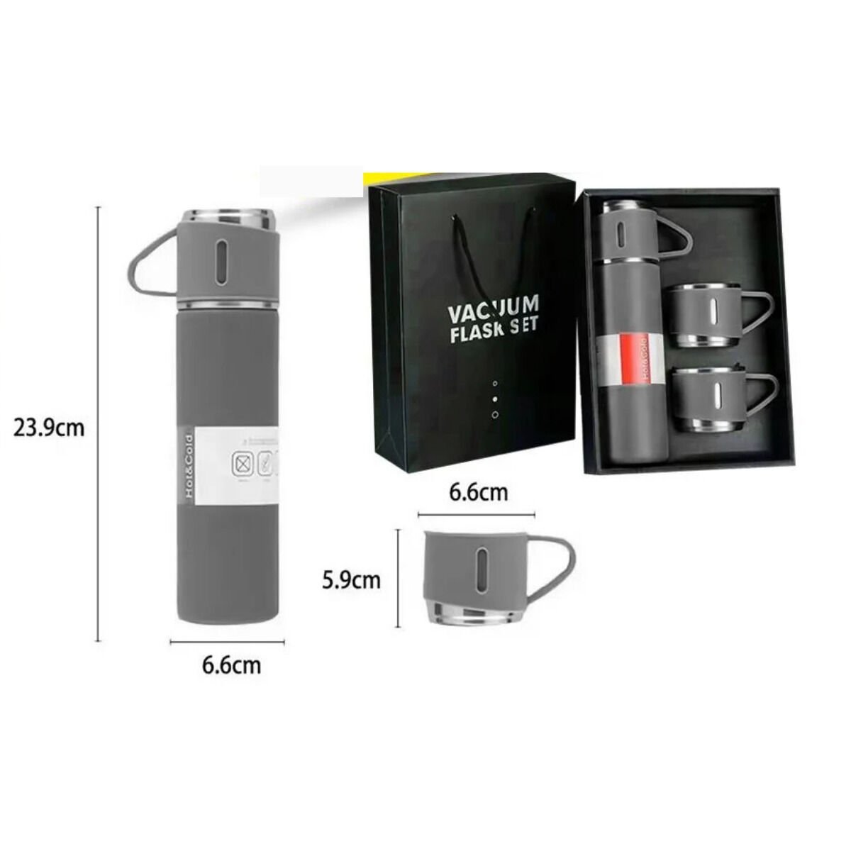 ENFA Paslanmaz Çelik Termos Sızdırmaz 3 Bardaklı Termos Seti 500 ml Özel Kutulu