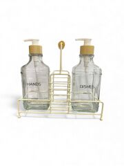 SAVOR Metal Standlı 2’li Cam Sıvı Sabunluk Seti – Şık, Dayanıklı ve Dekoratif