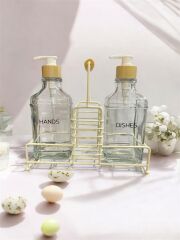 SAVOR Metal Standlı 2’li Cam Sıvı Sabunluk Seti – Şık, Dayanıklı ve Dekoratif