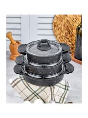 Eda ZK-900 Döküm Granit 3'lü Sahan Seti Siyah (6 Adet Silikon Tutamaç Hediyeli)