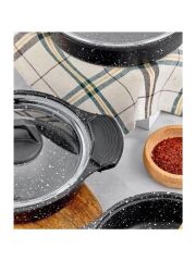 Eda ZK-900 Döküm Granit 3'lü Sahan Seti Siyah (6 Adet Silikon Tutamaç Hediyeli)