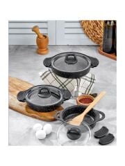 Eda ZK-900 Döküm Granit 3'lü Sahan Seti Siyah (6 Adet Silikon Tutamaç Hediyeli)