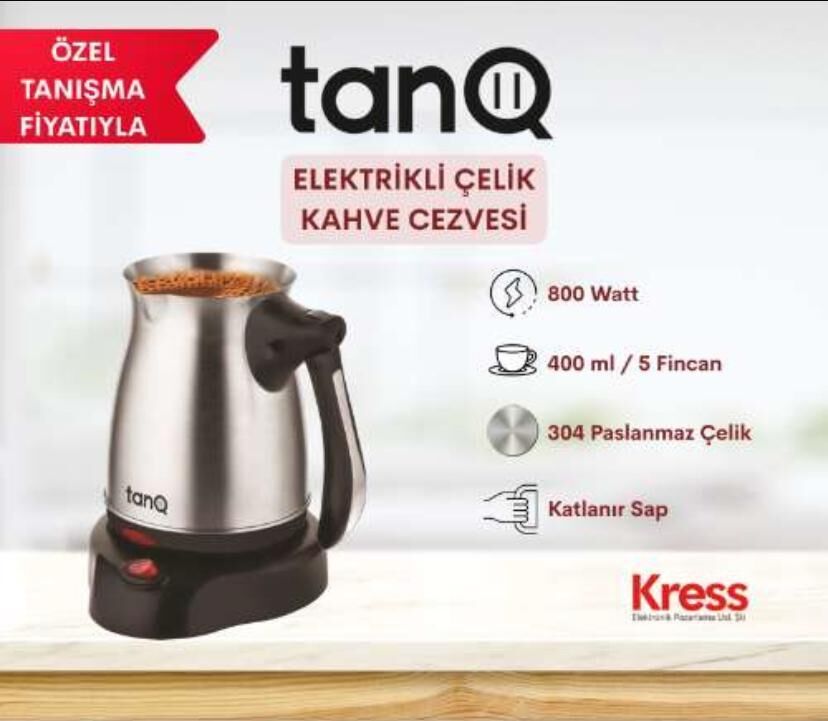 TANQ Türk Kahve Makinesi Elektrikli Çelik Cezve  Paslanmaz Katlanabilir Kulp
