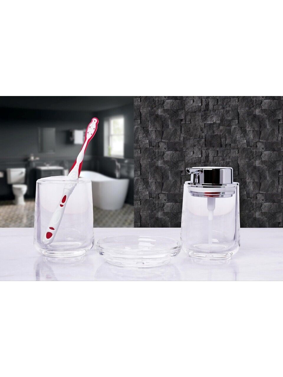 Primanova Vetro 3 lü Banyo Seti Şeffaf