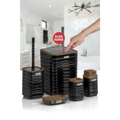 Okyanus Home Luna Siyah Ahşap Desenli Kare 5'li Banyo Seti