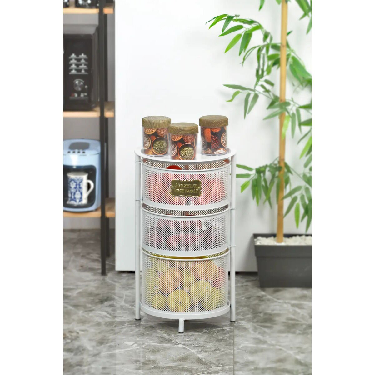 YILDIRAY METAL 3 KATLI BEYAZ TEKERLEKLİ SEBZELİK