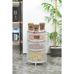 YILDIRAY METAL 3 KATLI BEYAZ TEKERLEKLİ SEBZELİK