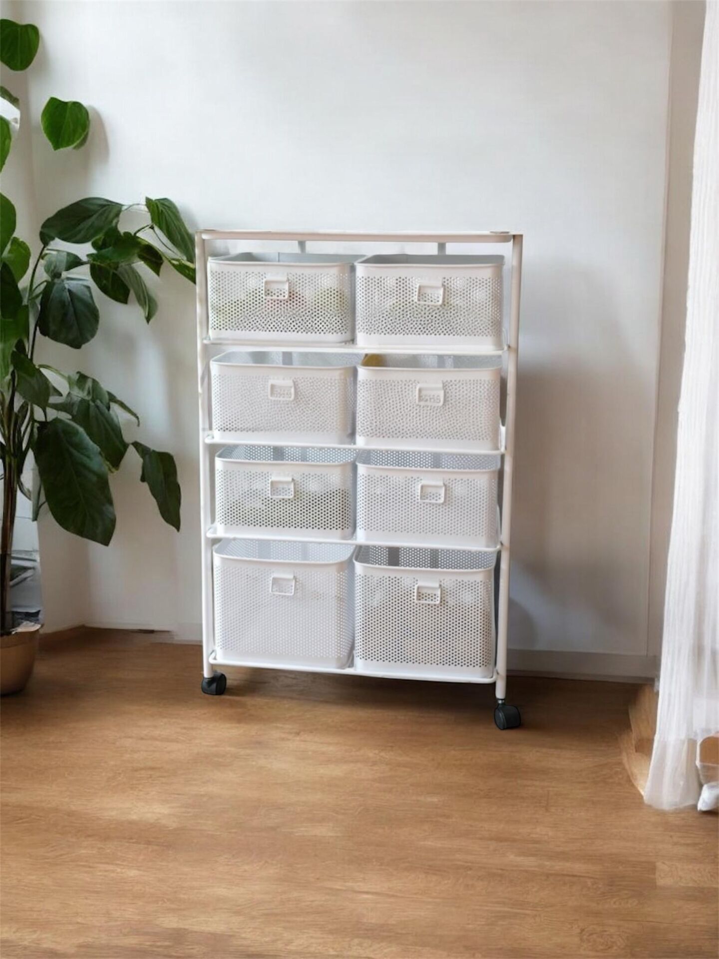 YILDIRAY METAL BEYAZ 4 KATLI 8 ÇEKMECELİ  TEKERLEKLİ SEBZELİK