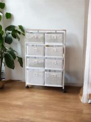 YILDIRAY METAL BEYAZ 4 KATLI 8 ÇEKMECELİ  TEKERLEKLİ SEBZELİK