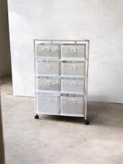 YILDIRAY METAL BEYAZ 4 KATLI 8 ÇEKMECELİ  TEKERLEKLİ SEBZELİK