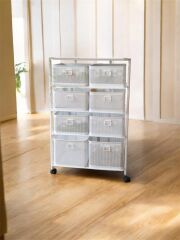 YILDIRAY METAL BEYAZ 4 KATLI 8 ÇEKMECELİ  TEKERLEKLİ SEBZELİK