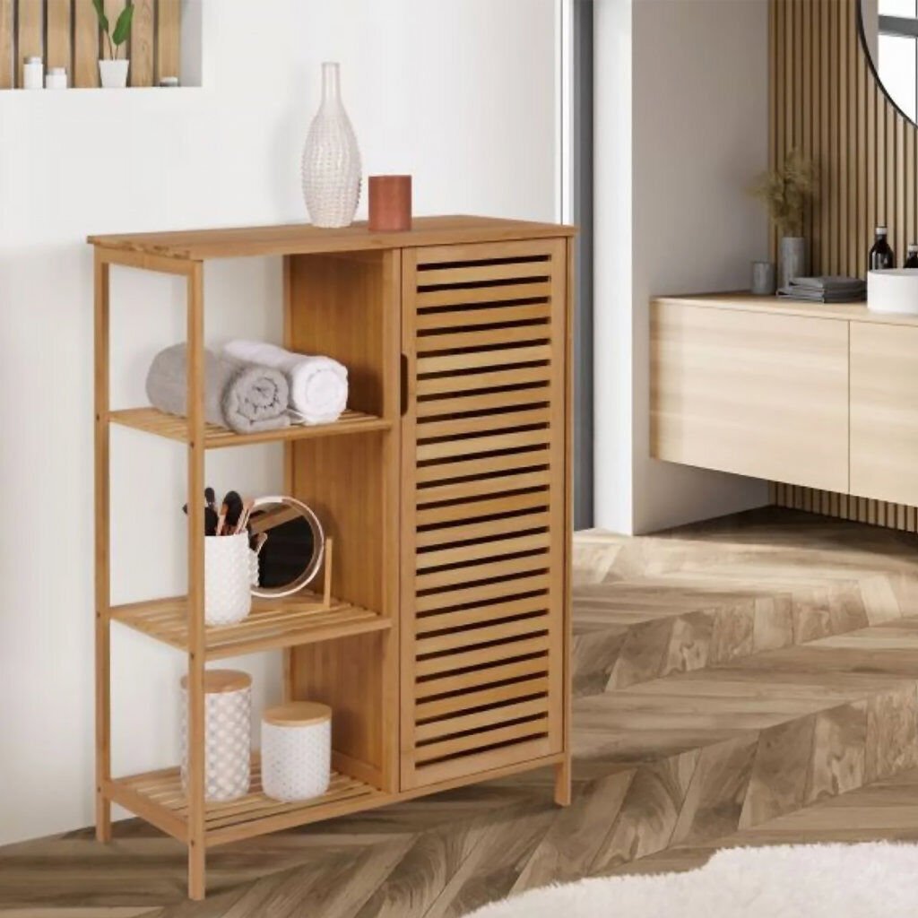 MİEN Bambu Banyo Çamaşır Dolabı & Çok Amaçlı Depolama Ünitesi | 87×66×33 cm