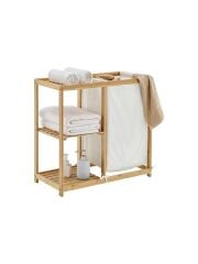 MİEN Bambu Kirli Çamaşır Sepeti Banyo Düzenleme Dolabı Raflı Banyo Organizeri