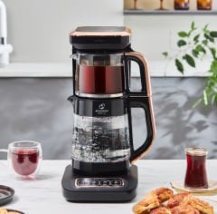 Karaca Robotea Pro 4 in 1 Konuşan Cam Çay Makinesi Black Copper