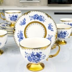 Kosova Blue Rose 90 ml 6’lı Ayaklı Kahve Fincan Takımı