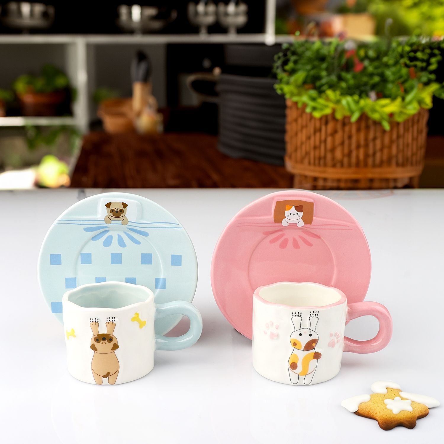 Kosova Kedi & Köpek Figürlü 2’li Seramik Kahve Fincan Seti