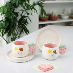 Kosova Kedi Figürlü 2’li Seramik Kahve Fincan Seti 99 ml