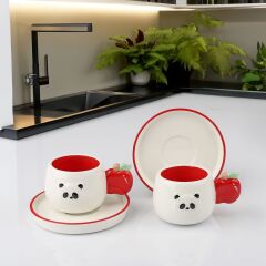 Kosova Panda Figürlü 2’li Seramik Kahve Fincan Seti