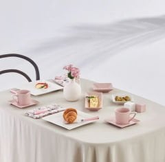Karaca Trend Emboss Porselen 32 Parça 6 Kişilik Kahvaltı/Servis Takımı Pink