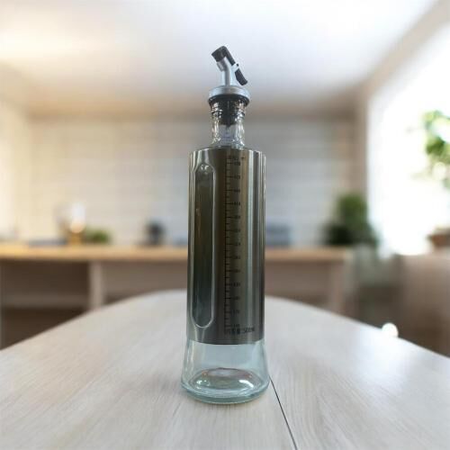 ENFA 500 ml Cam Yağlık – Dışı Krom Kaplama, Ölçekli ve Damlatmaz Başlık