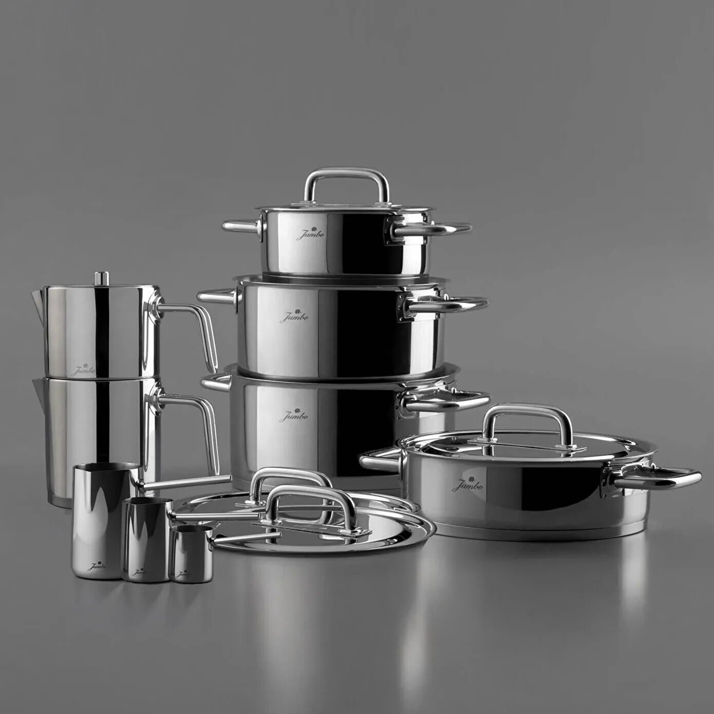 Jumbo Metalix 14 Parça Çelik Çeyiz Seti (Metalix 8 Parça Çelik Tencere Seti-Metalix Full Metal Çaydanlık-3'lü Cezve)