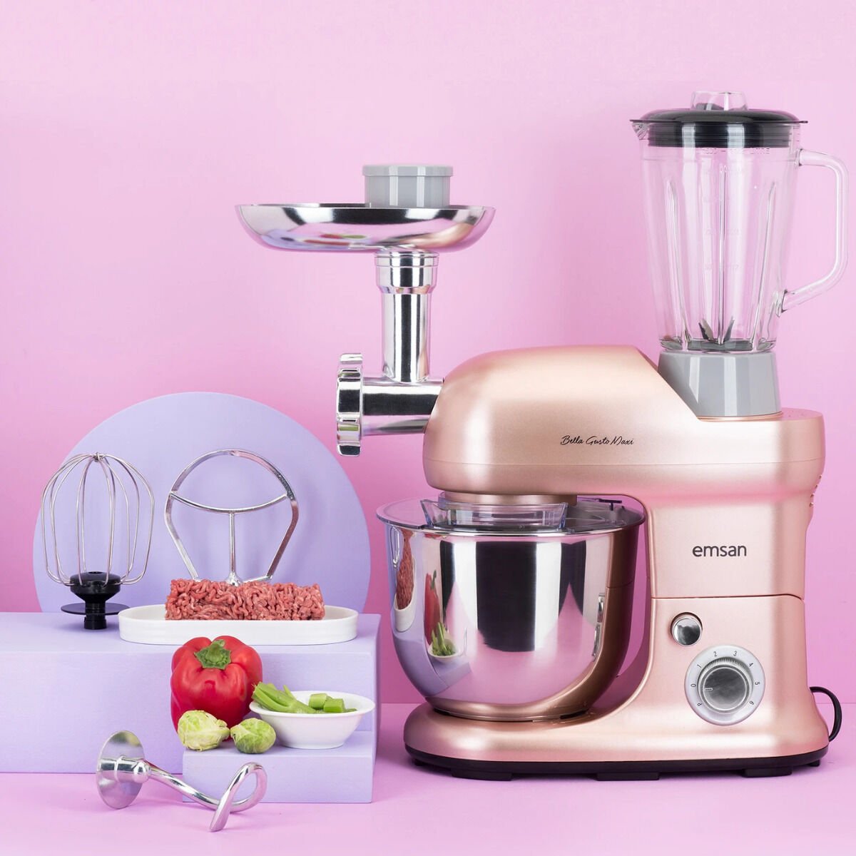 Emsan Bella Gusto Maxi Golden Pink Stand Mikser Mutfak Şefi 1300W 5 Lt