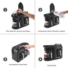 Karaca Hatır Plus Barista 6 in 1 Latte Cappuccino ve Közde Türk Kahve Makinesi Black Silver