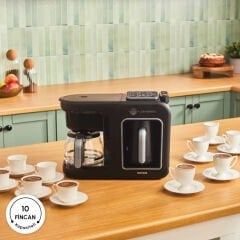 Karaca Hatır Plus Barista 6 in 1 Latte Cappuccino ve Közde Türk Kahve Makinesi Black Silver