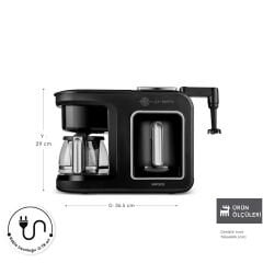 Karaca Hatır Plus Barista 6 in 1 Latte Cappuccino ve Közde Türk Kahve Makinesi Black Silver
