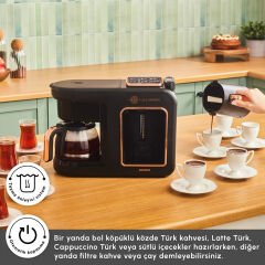 Karaca Hatır Plus Barista 6 in 1 Latte Cappuccino ve Közde Türk Kahve Makinesi Black Copper