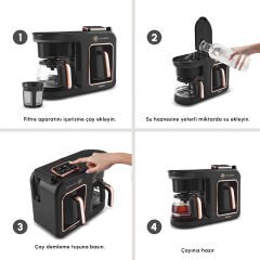 Karaca Hatır Plus Barista 6 in 1 Latte Cappuccino ve Közde Türk Kahve Makinesi Black Copper