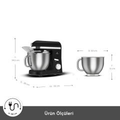 Karaca Mastermaid Chef Pro Çift Kollu Hamur Yoğurma Makinesi Matte Black Silver 1750 W 5L