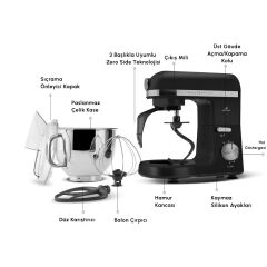 Karaca Mastermaid Chef Pro Çift Kollu Hamur Yoğurma Makinesi Matte Black Silver 1750 W 5L