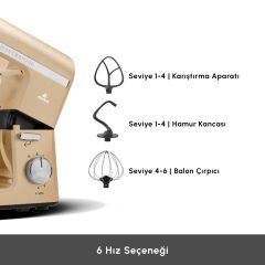 Karaca Mastermaid Chef Pro Çift Kollu Hamur Yoğurma Makinesi Mineral Gold 1750W 5L