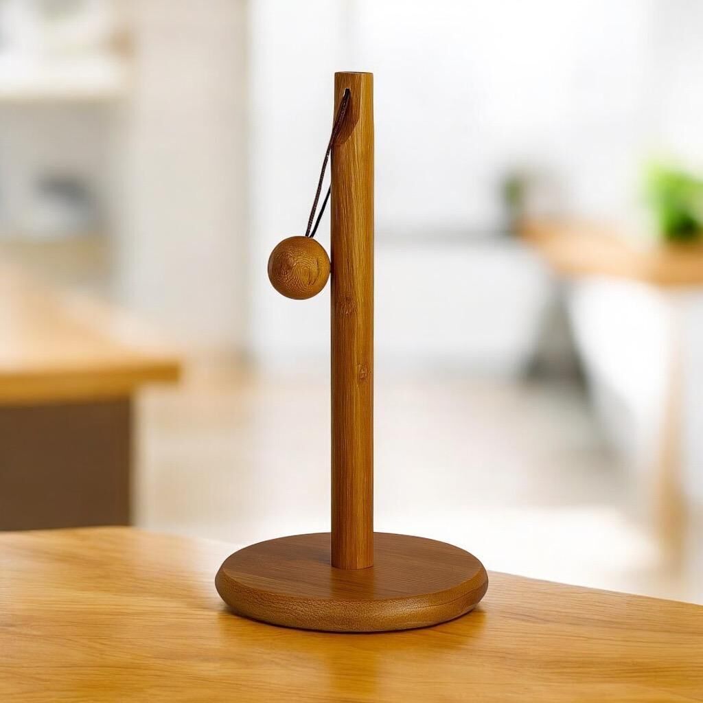 MİEN 30 cm Toplu Akasya Ahşap Kağıt Havluluk | Doğal ve Şık Tezgah Üstü Peçetelik